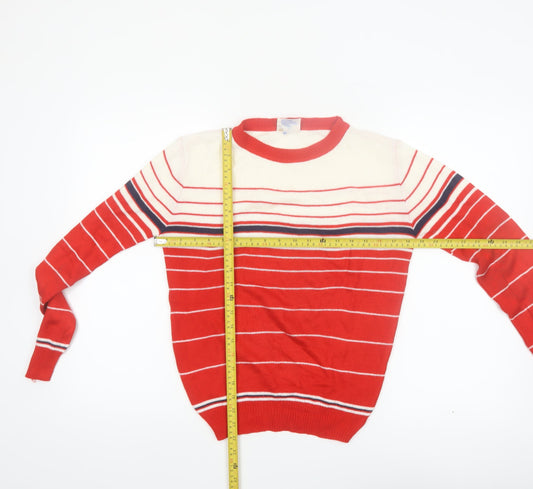 Majestic International Womens Red Striped Crew Neck Pullover Jumper M
