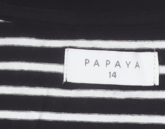 Papaya Womens Black White Stripe Cotton T-Shirt Dress Size 14