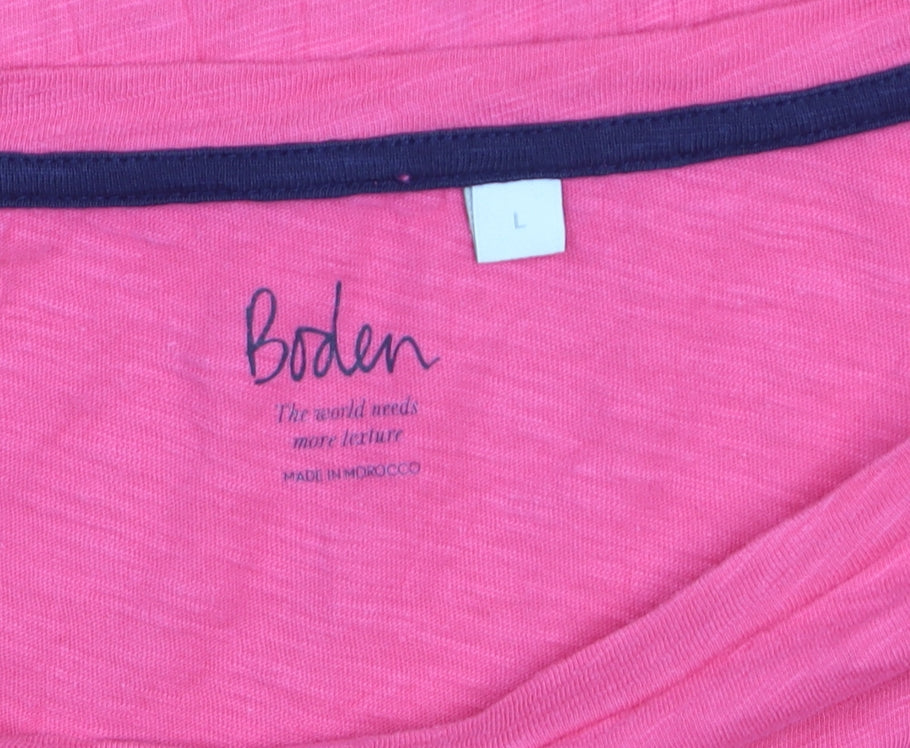 Boden Womens Pink L Basic Cotton 3/4 Sleeve Relaxed Fit T-Shirt