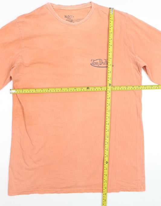 Von Dutch Men's Orange Long Sleeve Retro Cotton Top Size L