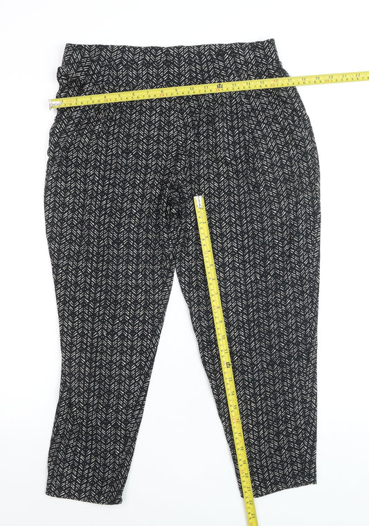 Marks and Spencer Womens Black Geometric Tapered Jersey Trousers Size 14