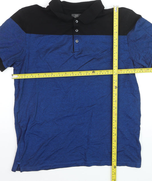 Next Men's Blue Black Colourblock Cotton Polo Shirt Size M