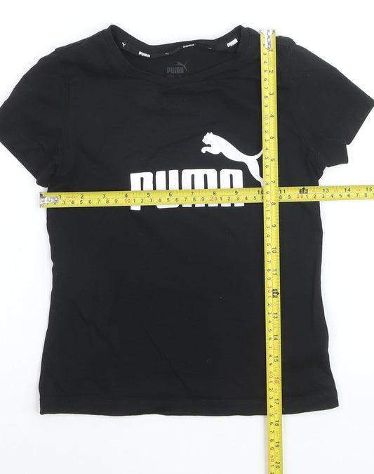 PUMA Boys Black 9-10 Years Graphic Logo Cotton T-Shirt
