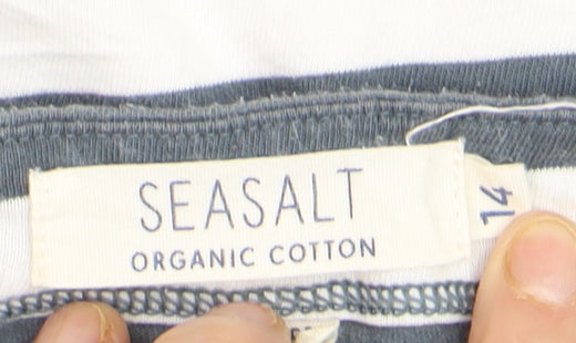 Seasalt Women’s Blue White Striped Organic Cotton 3/4 Sleeve T-Shirt Size 14