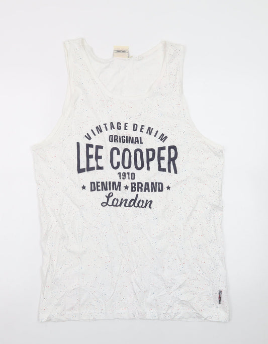 Lee Cooper Men's White Speckled Sleeveless Crew Neck T-Shirt M