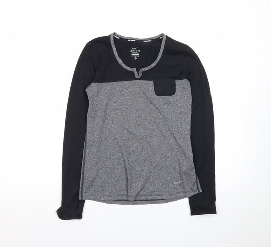 Nike Men's Grey Black Dri-FIT Long Sleeve Running Top Size S