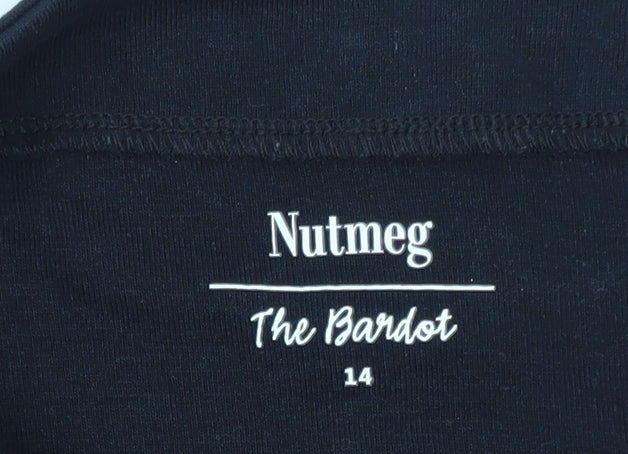 Nutmeg Women’s Black Size 14 Boat Neck 3/4 Sleeve Cotton Top