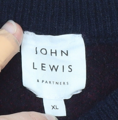 John Lewis Men Red Check Wool Pullover Jumper XL
