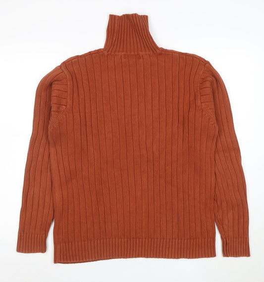 Hawkshead Men’s Brown Roll Neck Ribbed Cotton Jumper Size L