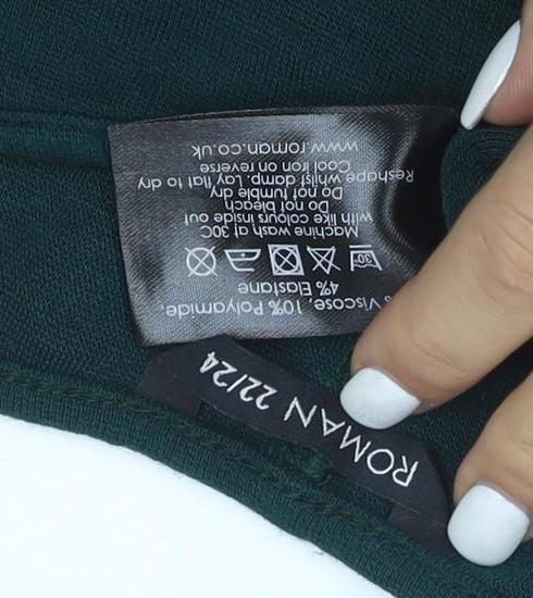 Brand and care label for Roman Women’s Green Jersey A-Line Dress, size UK 22/24, Half Sleeve