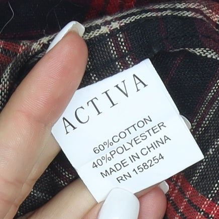 Activa Mens Red Black Plaid Flannel Button-Up Shirt 2XL
