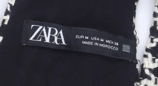 ZARA Women’s Black Houndstooth Pinafore Dress M Wool Tweed
