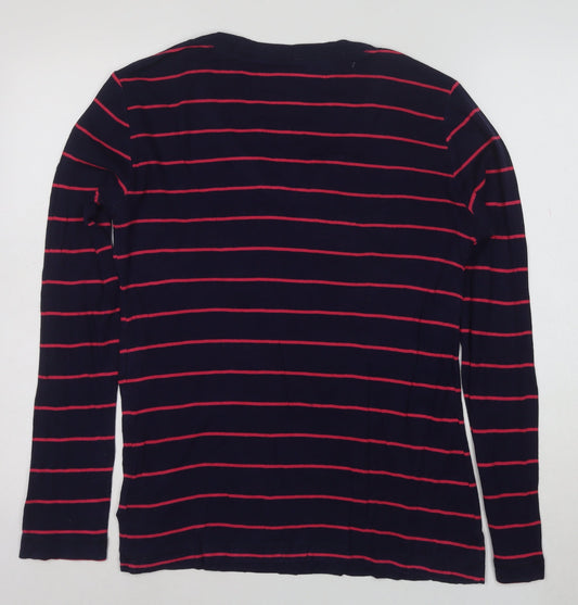 Gap Women’s Blue Striped V-Neck Long Sleeve Cotton Modal T-Shirt Size L