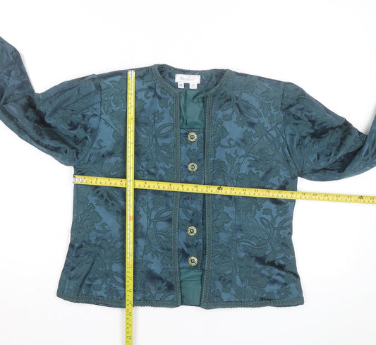 Marilyn Gershuni Women's Green Jacquard Silk Blend Blazer Jacket Size 12