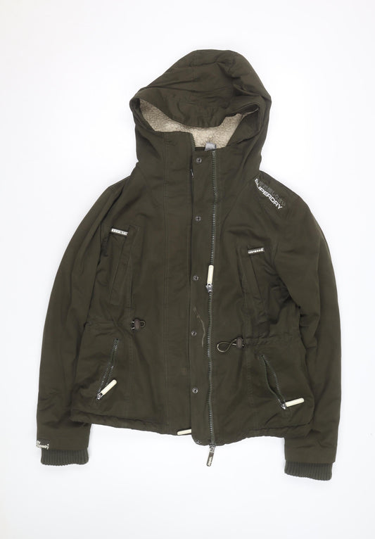 Superdry Girls Green XL Hooded Lined Microfibre Parka Coat