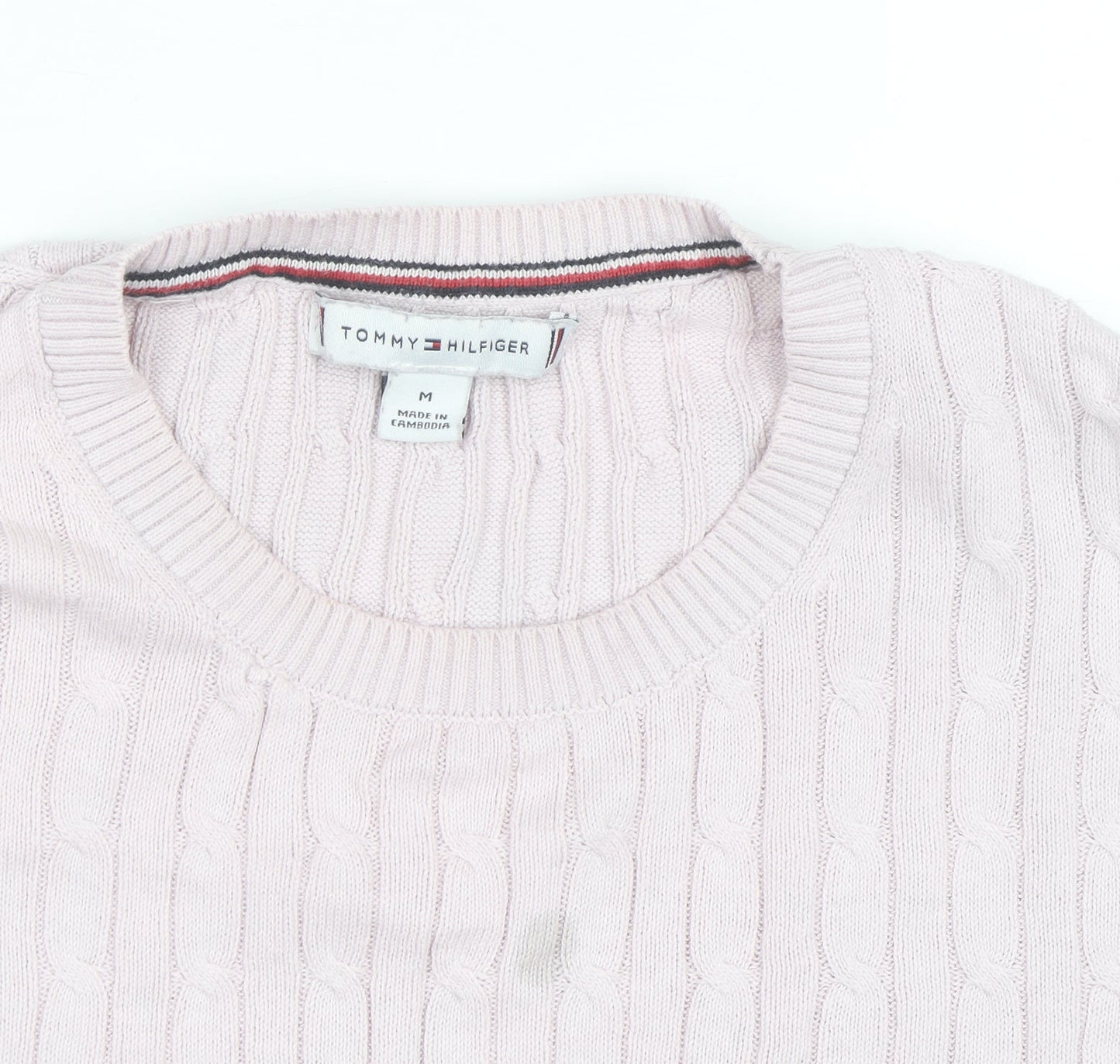 Tommy Hilfiger Men's Pink Cable Knit Cotton Short Sleeve Jumper M