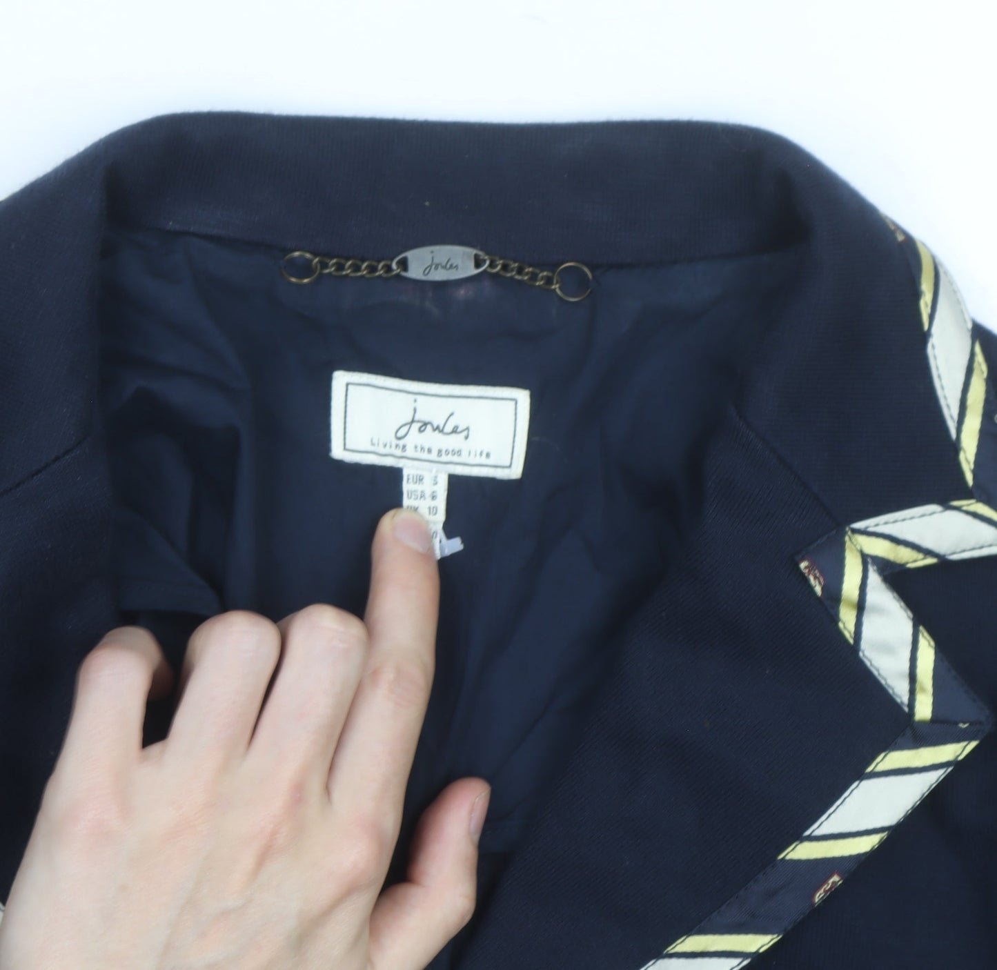 Joules Women's Navy Blue Nautical Blazer Size 10 Preppy Cotton Jacket