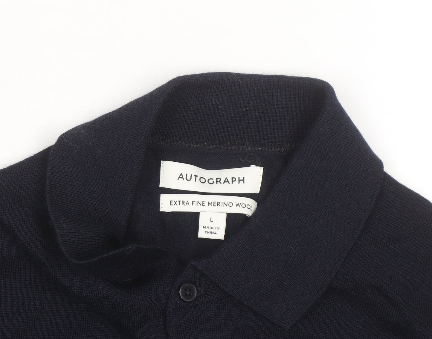 Marks and Spencer Autograph Men's Black Merino Wool Long Sleeve Polo L