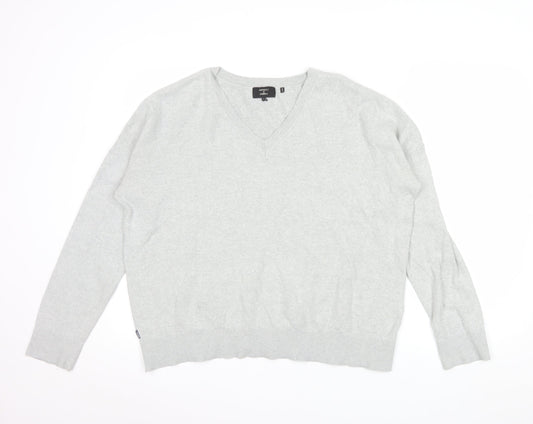 Superdry Womens Grey V-Neck Relaxed Cotton Jumper Size 14