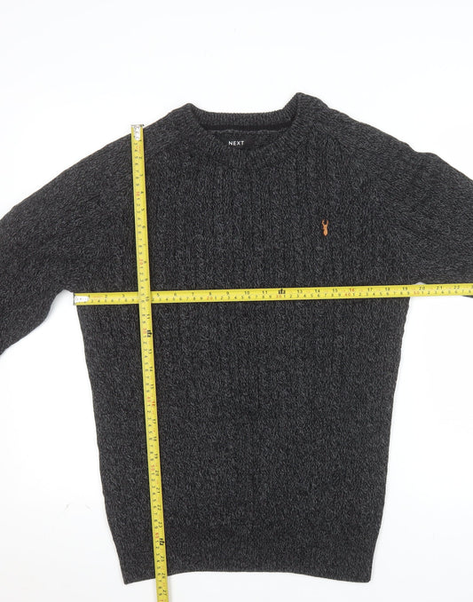 Next Men's Grey Cotton Cable-Knit Crew Neck Jumper L