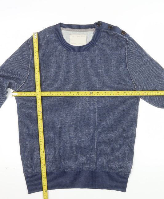 Banana Republic Men’s Blue Cotton Crew Neck Button Jumper Size S