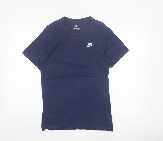 Nike Men's Blue Small Crew Neck Cotton Logo T-Shirt