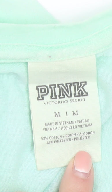 Victoria's Secret Pink Women's Green Tank Top M 'Run Less Party More'