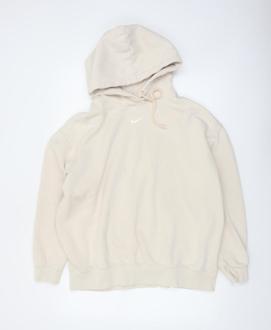 Nike Men’s Beige Pullover Hoodie M Regular Fit Fleece Hooded Sweatshirt