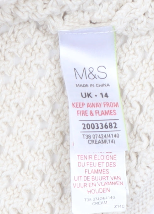 Marks and Spencer Women Ivory Open-Knit Cotton Cardigan UK 14