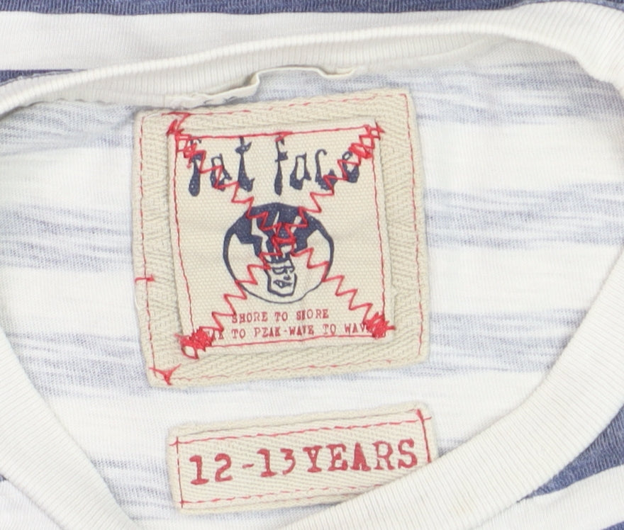 Fat Face Boys Blue Striped Cotton T-Shirt 12-13 Years Nautical Summer Top
