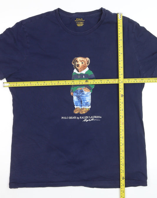 Ralph Lauren Men's Blue Polo Bear Graphic T-Shirt Size L