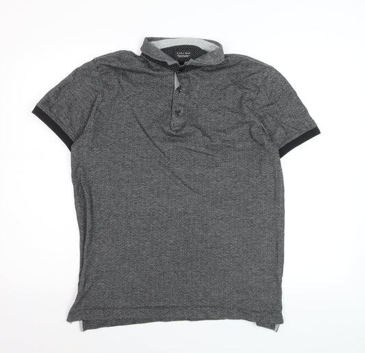 Zara Man Grey Short Sleeve Polo Shirt XL Cotton Blend