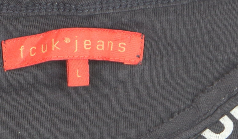 FCUK Jeans Men's Black V-Neck Cotton T-Shirt Size L Casual
