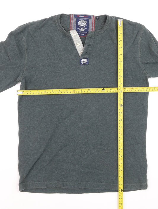 Superdry Men’s Green Long Sleeve Henley Top Size L Cotton Casual