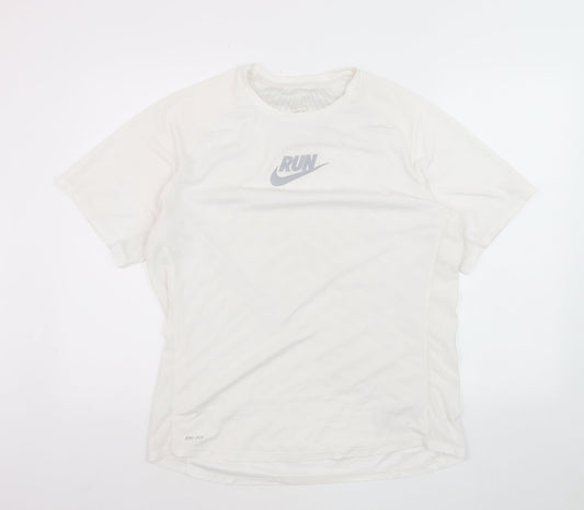 Nike Dri-Fit Men's White RUN Graphic Athletic T-Shirt Size M