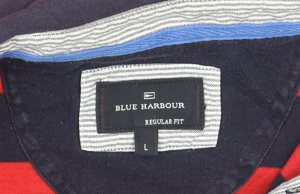 Marks and Spencer Blue Harbour Men's Red Navy Striped Polo L Regular Fit