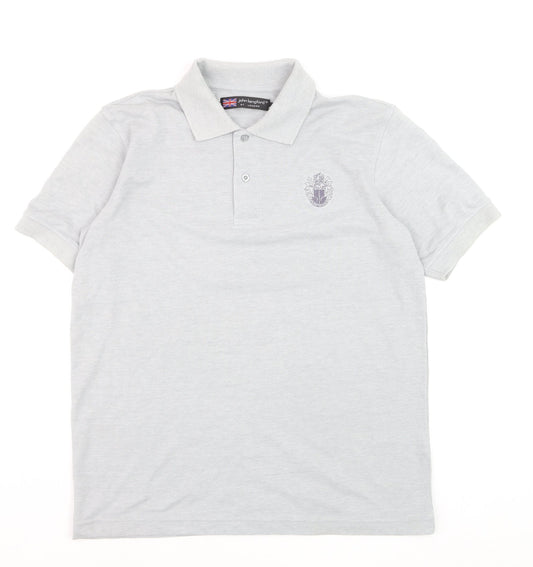 John Langford Men’s Grey Cotton Short Sleeve Polo Shirt L