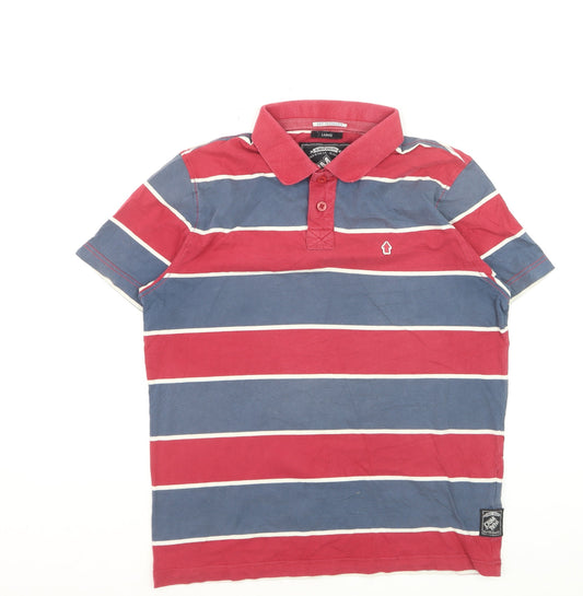 Criminal Damage Men's Multicoloured Striped Cotton Polo Shirt Size L