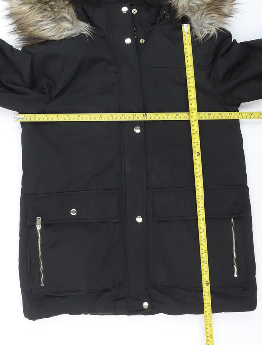 Topshop Unisex Black M Padded Faux Fur Hooded Parka Jacket