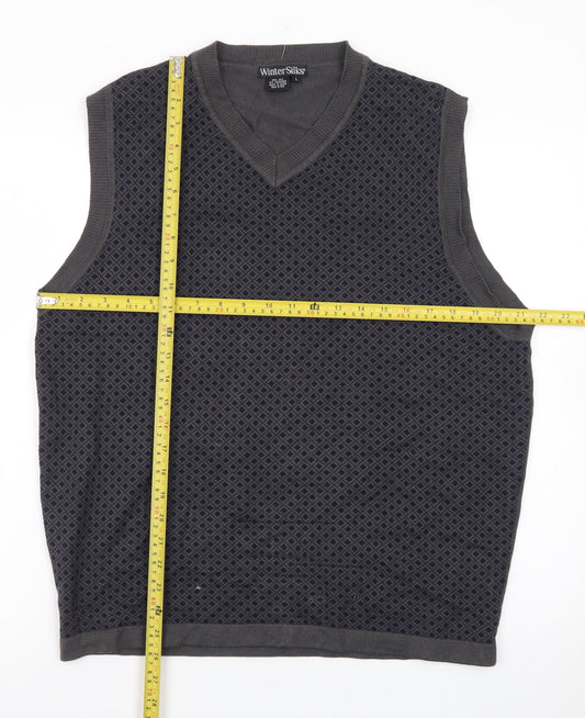 WinterSilks Men's Grey Silk Cashmere V-Neck Sleeveless Vest L