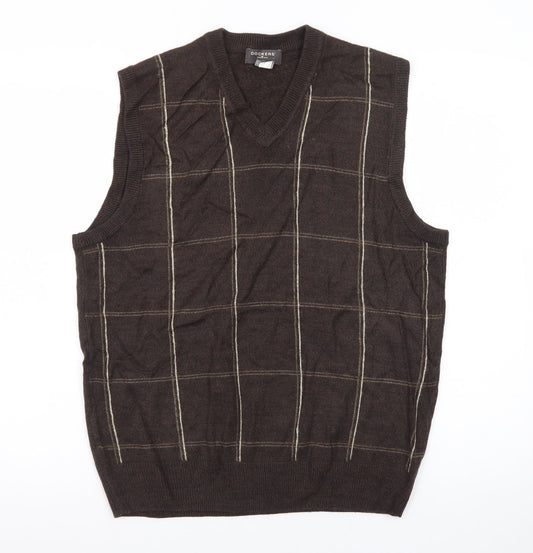 Dockers Men's Brown Check V-Neck Sleeveless Knit Jumper Vest M