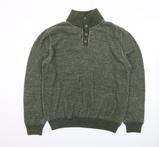 GAP Men's Green Wool Blend Henley Jumper Size L Mock Neck
