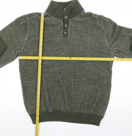 GAP Men's Green Wool Blend Henley Jumper Size L Mock Neck