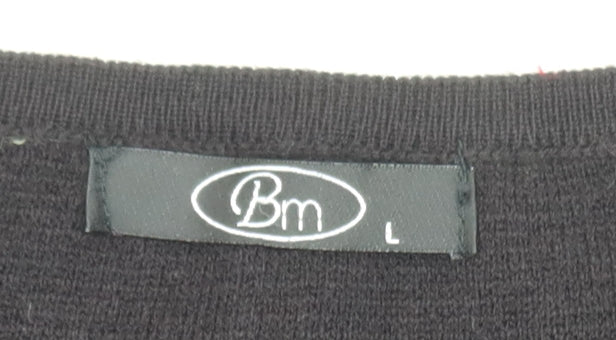 Bm Women Black Beaded Button Cardigan L Long Sleeve Classic