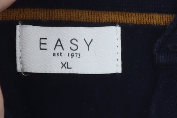 EASY Men's Blue & Grey Striped Collared Pullover Jumper XL