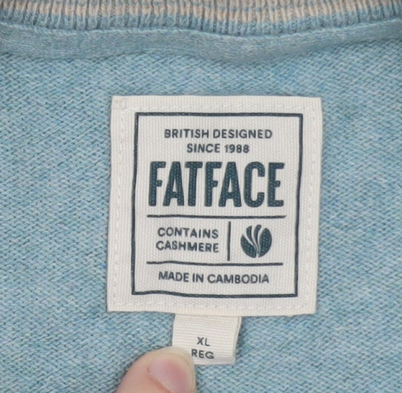 FatFace Men's Blue Colour Block Wool Cashmere Jumper XL