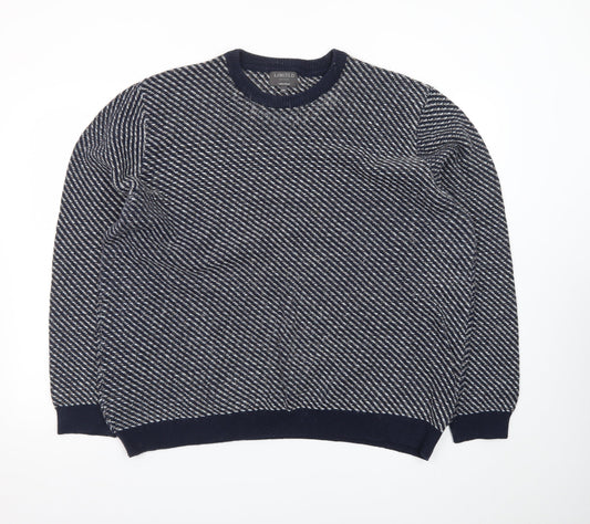 Limited Edition Men's Blue Cotton Blend Crew Neck Pullover XXL