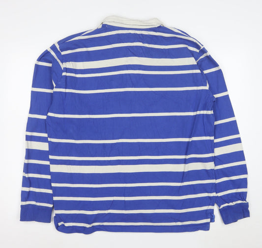 Next Men's Blue Striped Long Sleeve Cotton Polo Shirt XL