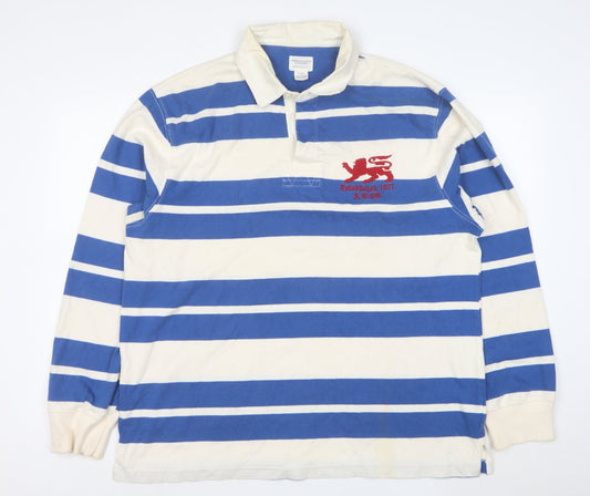 American Eagle Outfitters Men's Blue & Ivory Striped Long Sleeve Polo XL
