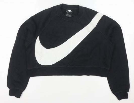 Nike Womens Black Swoosh Cropped Crew Neck Sweatshirt Size S